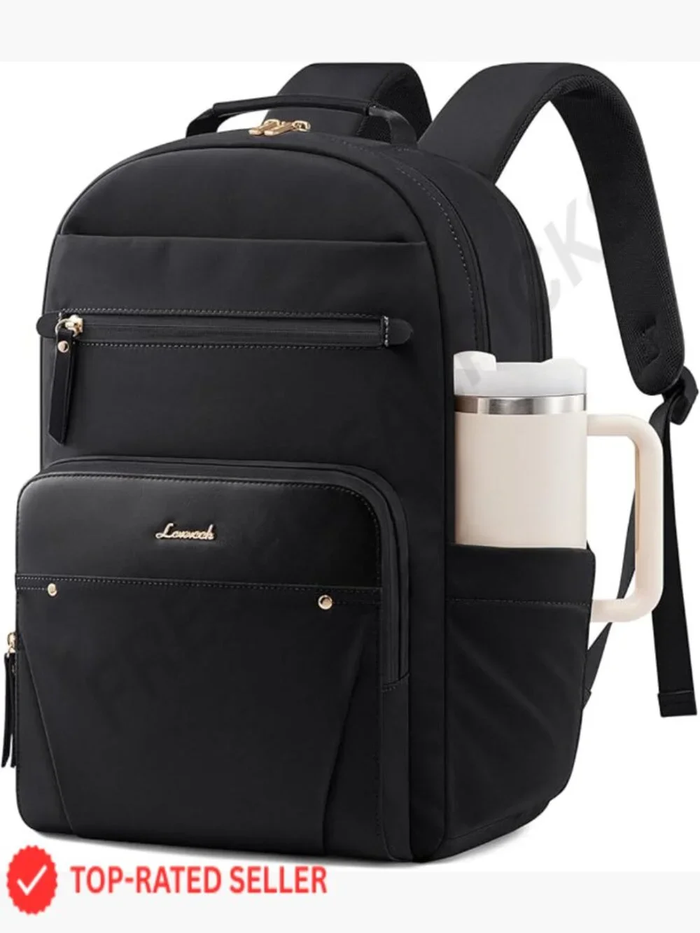 Laptop Backpack with Leather Trim & Tumbler Pockets, 15.6